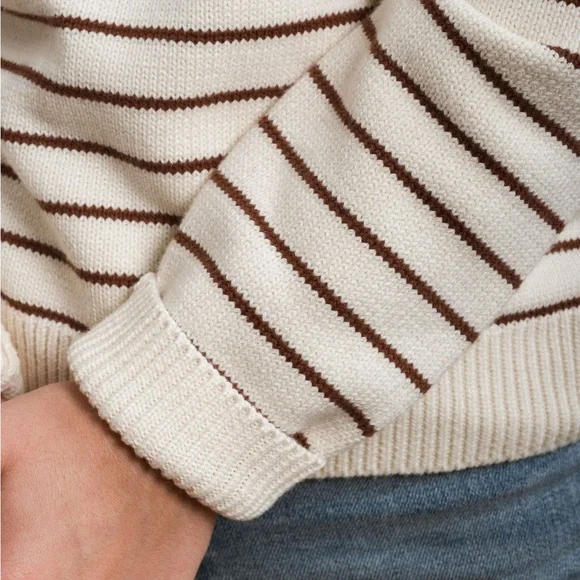 Olympia Sweater - Striped Cream and Brown Women's Sweater - Picture 3 of 10